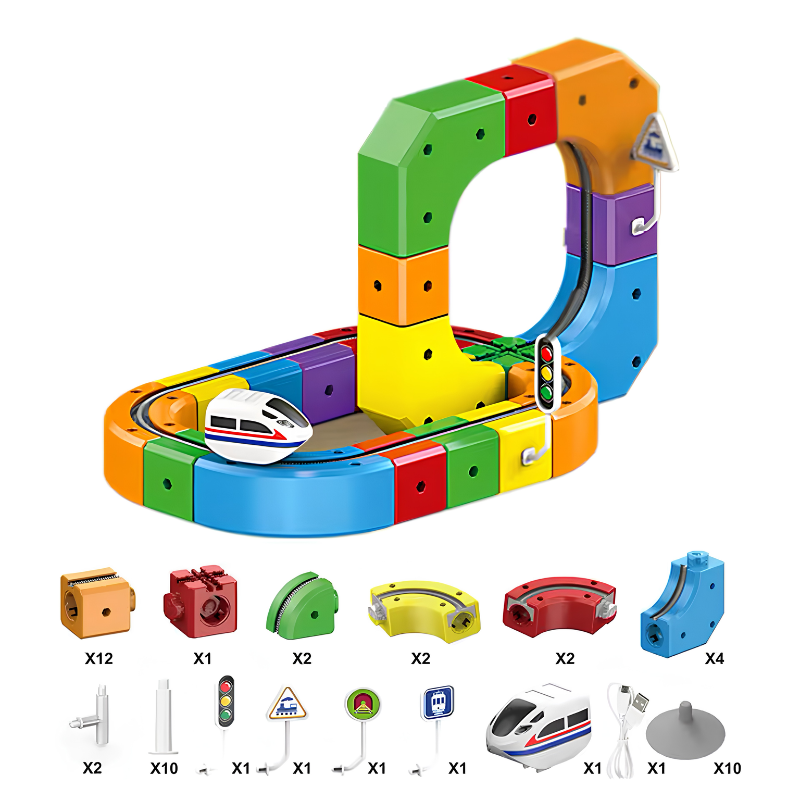 Train circuit 3D rechargeable – construction modulable pour enfants