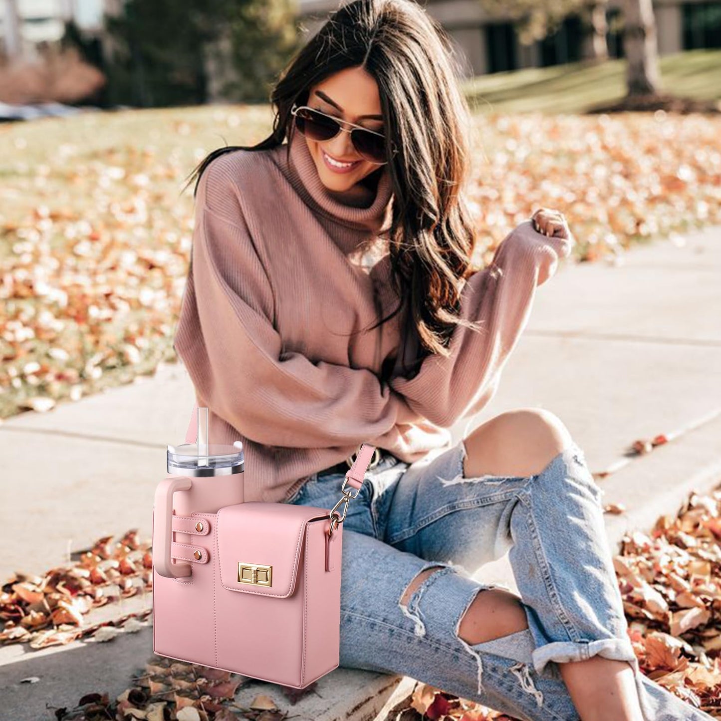 Stilig veske med integrert koppholder for aktive kvinner 